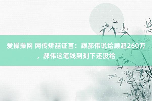 爱操操网 网传矫喆证言：跟郝伟说给顾超260万，郝伟这笔钱到刻下还没给
